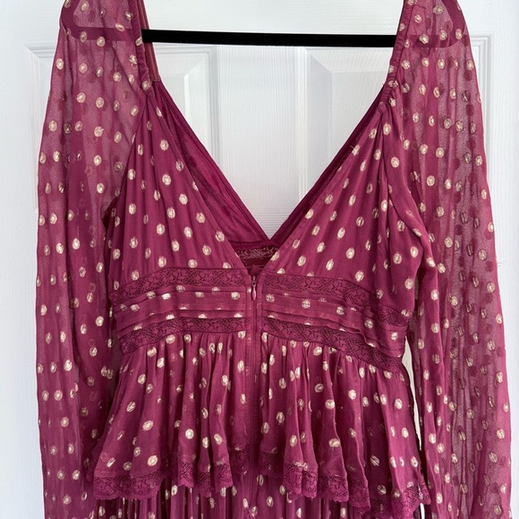 FREE PEOPLE x ROCOCO SAND Emi Burgundy Metallic Long Sleeve Maxi Dress L - Picture 7 of 14